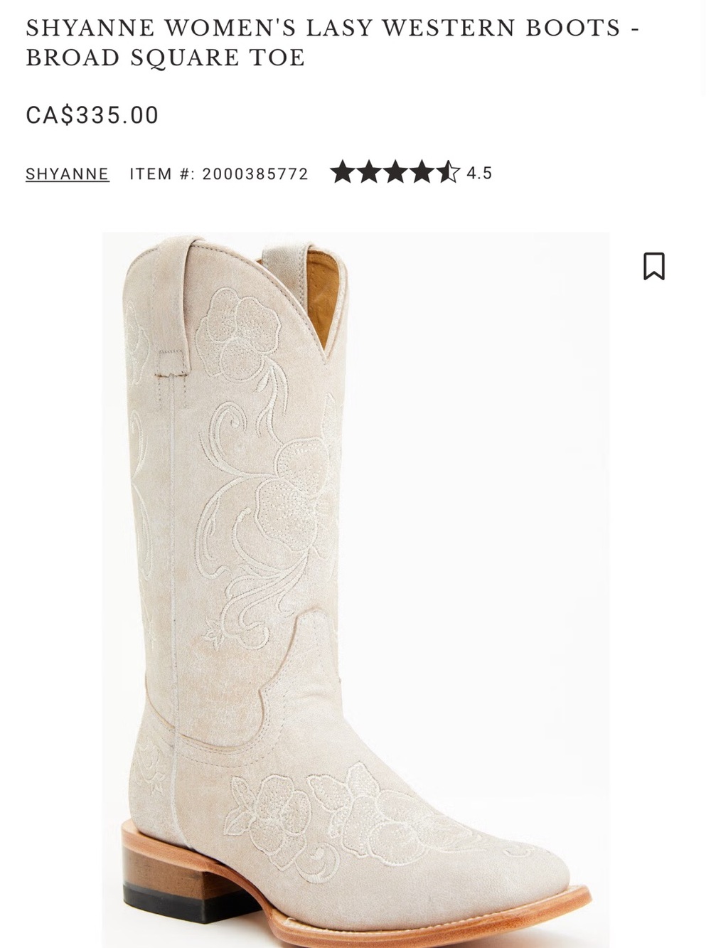 Shyanne Embroidered Western Cowgirl Boots Cream White Suede Size 8.5